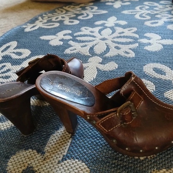 Shoes - Brown Leather Women’s Heeled Clog Mules